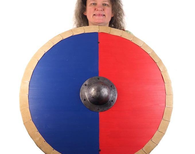 Blue and Red Viking Shield Pattern, Norsman shield, Wall decor, Larp and reenactment, SCA ready, black shield