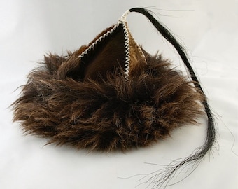 Historical leather hat with horse tail, hand sewn, larp, medieval, sca, unisex, Mongol, Slavic