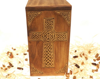 Personalized Wood Urn, For Human Ashes, Wooden Memorial Box, Carved Keepsake Cremation Urns, Cremation Box For Burial, Medieval Viking style