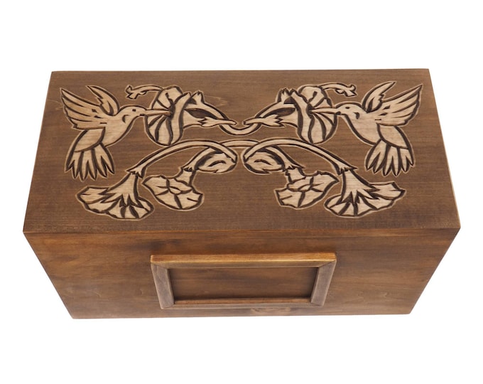 Hummingbird Double  Wood Urn Personalized For Human Ashes, With Frame for Photo, Wooden Memorial Box Carved , Keepsake Cremation Urns