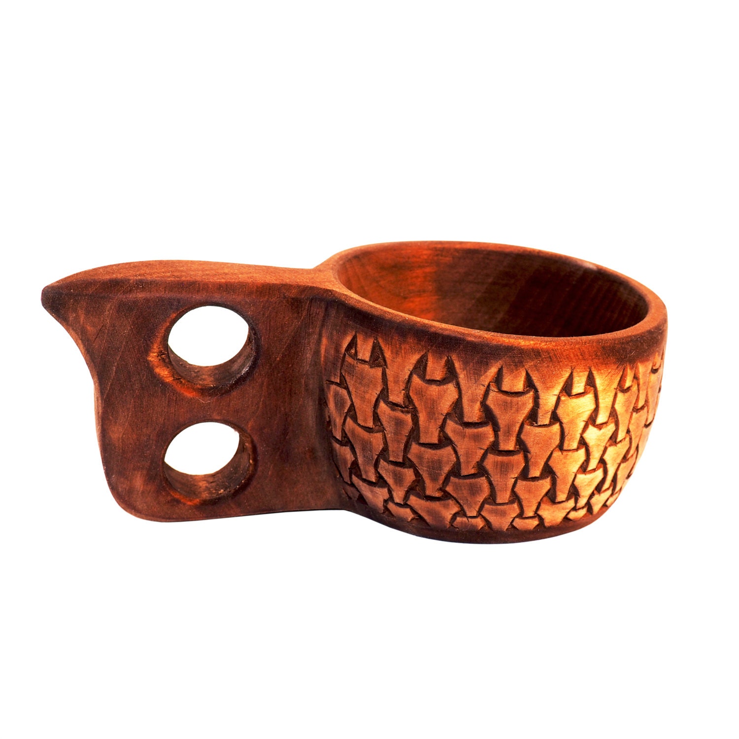 Intricately carved wooden cup borre style