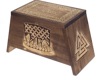 Vikingschip gepersonaliseerde houten urn, met de hand gesneden, aandenken, crematie, begrafenis, heidens, runesteen