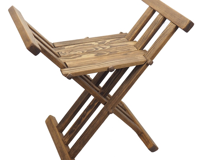 Old dark oak color Wooden medieval viking folding chair, Personalized color, travel furniture
