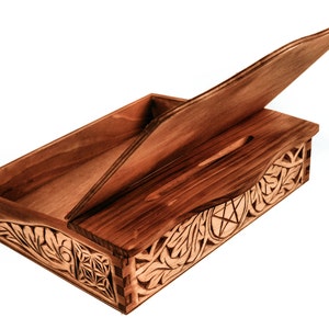 Hand carved medieval bureau box with pentagram pattern