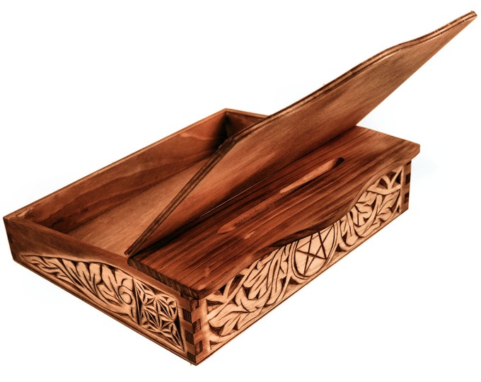 Hand carved medieval bureau box with pentagram pattern