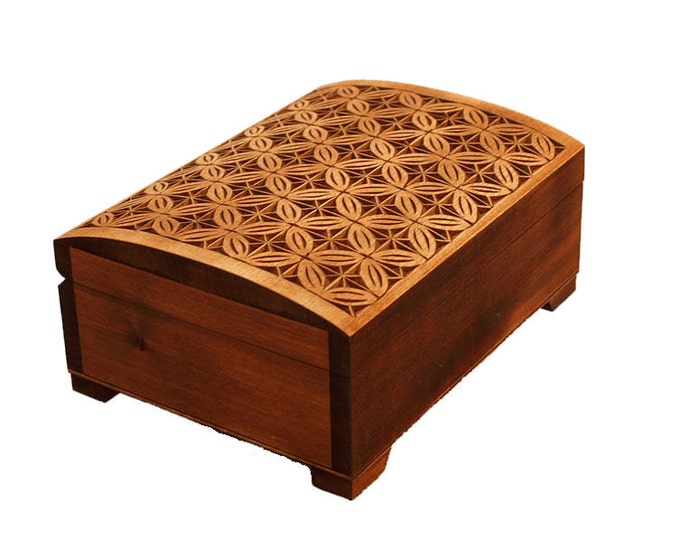 Wooden historical jewelry box with Gothic pattern