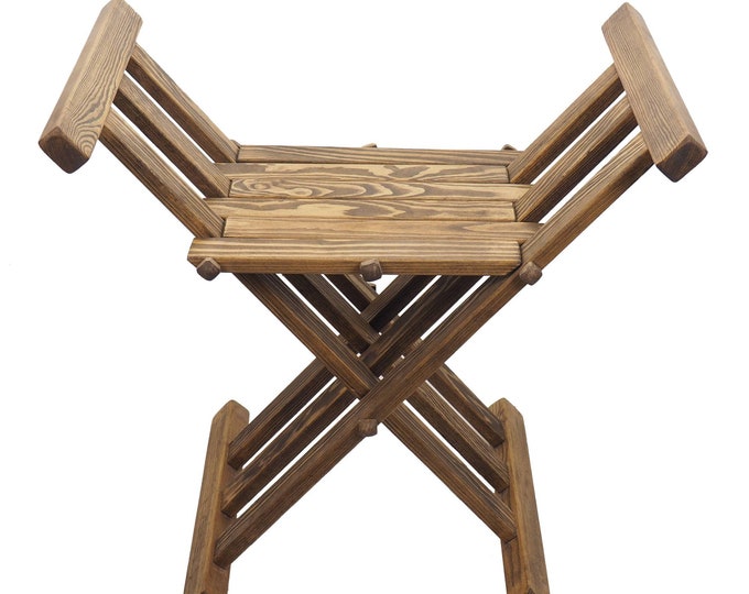 Old dark oak color Wooden medieval viking folding chair, Personalized color