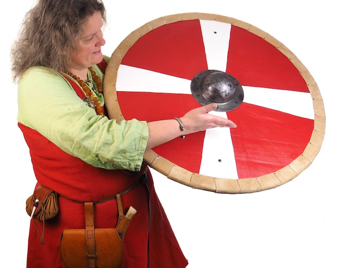 Red and white Viking Shield Pattern,cross pattern,  Norsman shield, Wall decor, Larp and reenactment, SCA ready, black shield