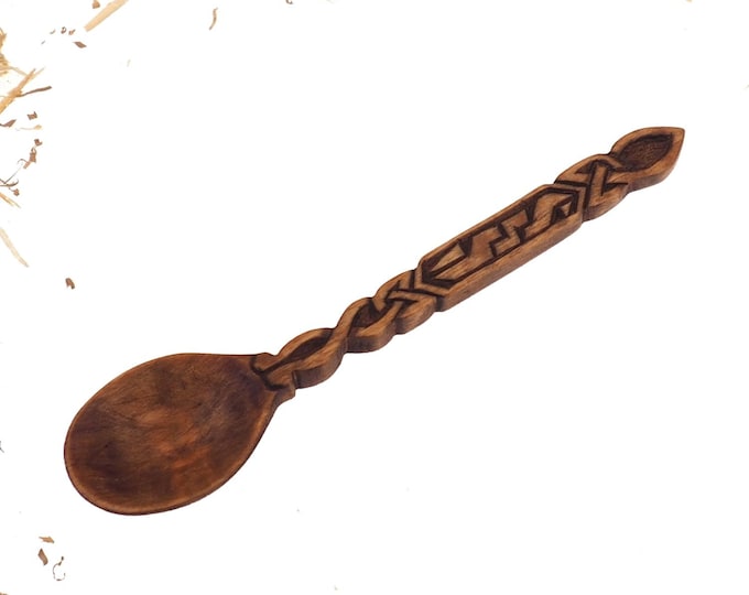 Wooden Hand Carved Spoon, Medieval Spoon, viking pattern,Wood Cutlery, Medieval Kitchen, Dining Appliances,Celtic pattern, SCA, personalized