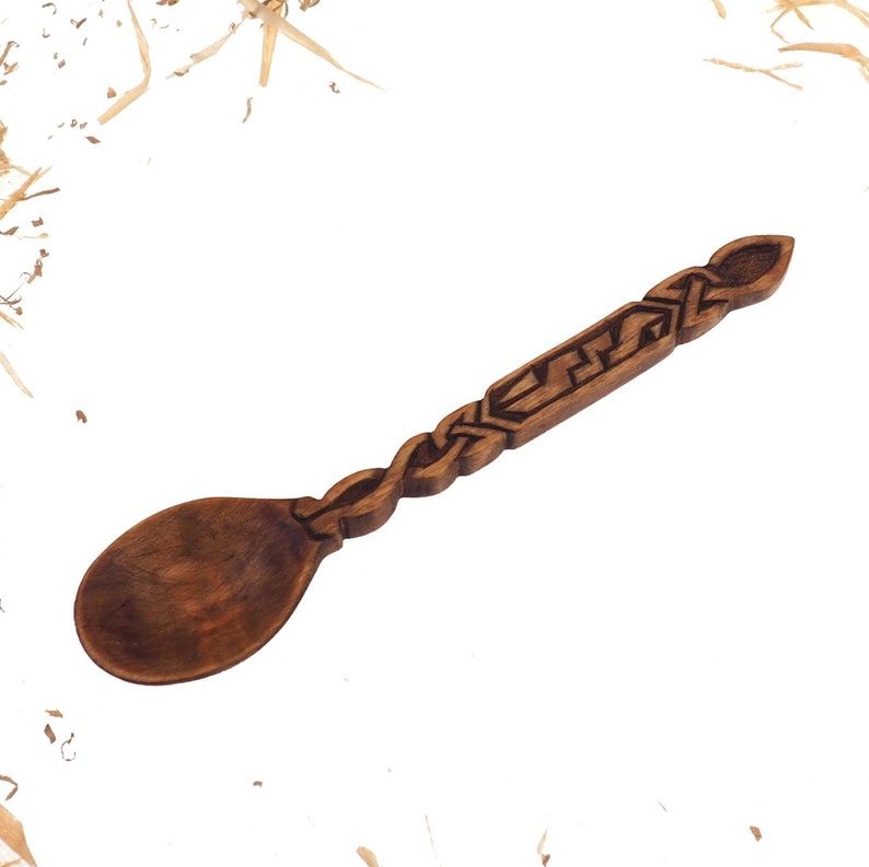 Wooden Hand Carved Spoon, Medieval Spoon, viking pattern,Wood Cutlery, Medieval Kitchen, Dining Appliances,Celtic pattern, SCA, personalized image 4