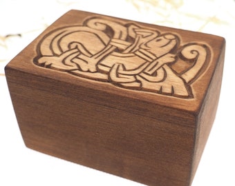 Mini urne personnalisée en bois pour cendres d’animaux de compagnie, boîte commémorative en bois, urnes de crémation de souvenir sculpté, boîtes de crémation pour enterrement gothique médiéval