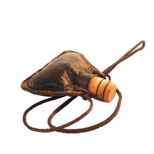 Mini hand crafted authentic medieval wine skin with wooden stopper leather flask bladder ALL NATURAL