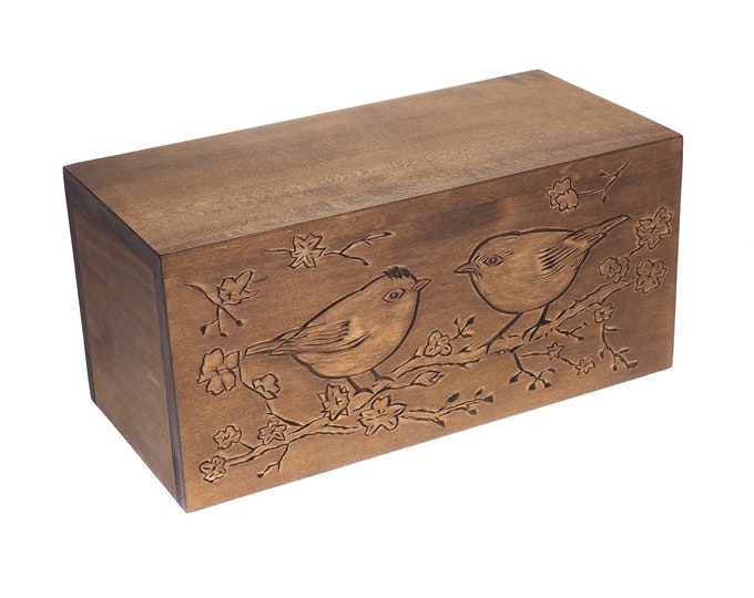 Double  Wood Urn Personalized For Human Ashes, Bird pattern,  Wooden Memorial Box Carved , Keepsake Cremation Urns,  Boxes For Burial