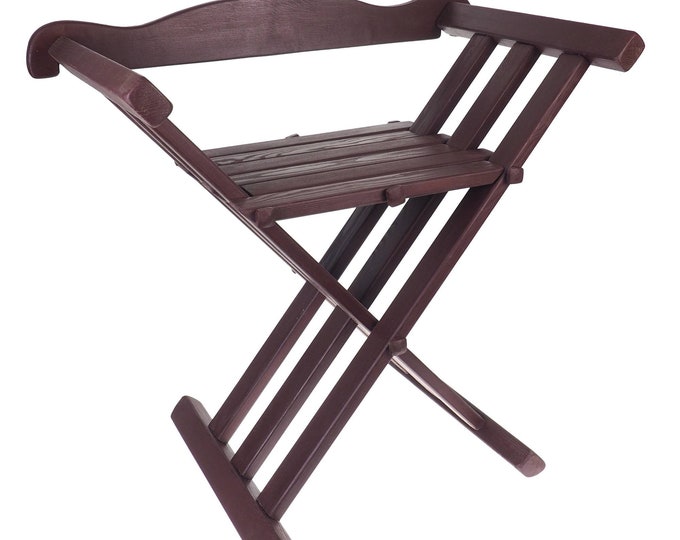 Folding chair with back support, Old dark walnut color, Wooden medieval,  viking, Personalized color
