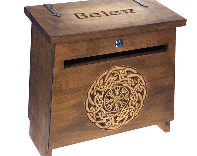 Big pattern Personalized Viking MailBox ,  Wooden Wall Mount,  CardBox , Hanging Post Box, Housewarming gift
