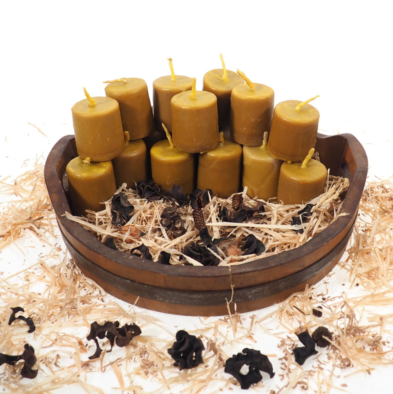 Large Raw Beeswax Pillar & Hand-Forged Holder Gift Set