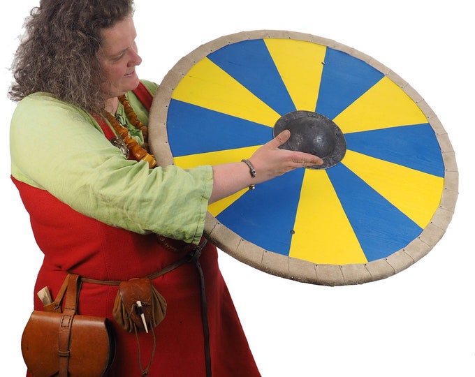 Blue and Yellow Viking Shield Pattern, Norsman shield, Wall decor, Larp and reenactment, SCA ready, black shield
