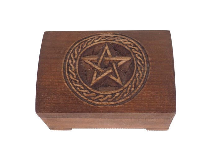 Wooden jewelry box, pentagram in  plait, hand carved, personalized, history pattern, gift box, custom jewelry box, wedding memory box,