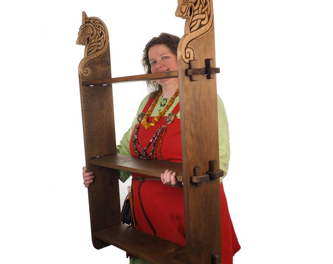 Viking personalized three-shelf bookcase , Wall shelf wolf head, hanging bookshelf , norsk, medieval, Larp SCA,