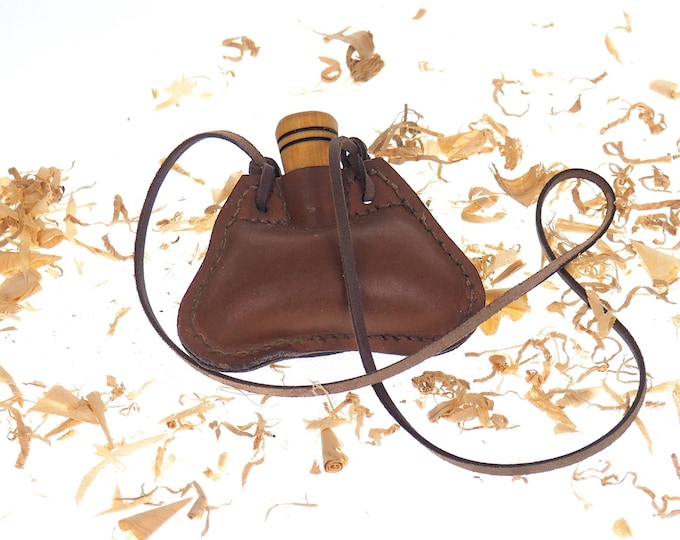Light Brown, Mini flask, hand crafted, authentic medieval wine skin with wooden stopper leather flask bladder ALL NATURAL