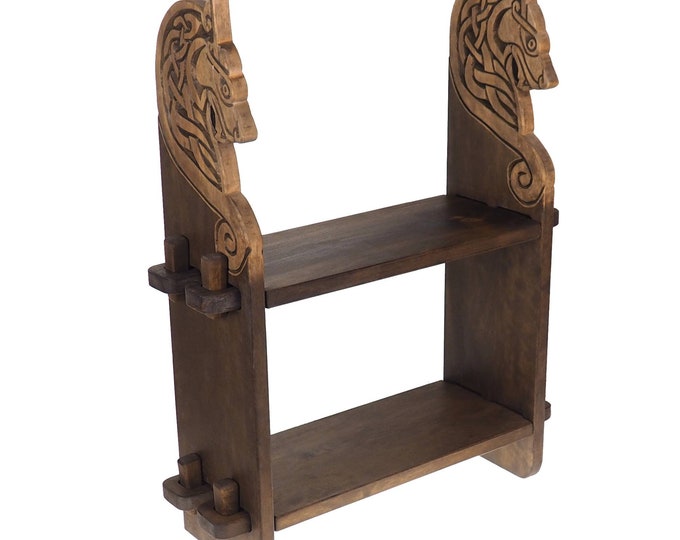 Small Viking personalized Wall shelf with wolf head, bookshelf , norsk style, medieval, Larp, SCA,