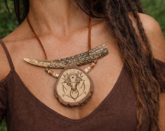 Deer spirit- oak pendant