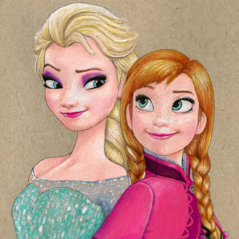 Elsa and Anna from Disney's Frozen Illustrated Giclee | Etsy