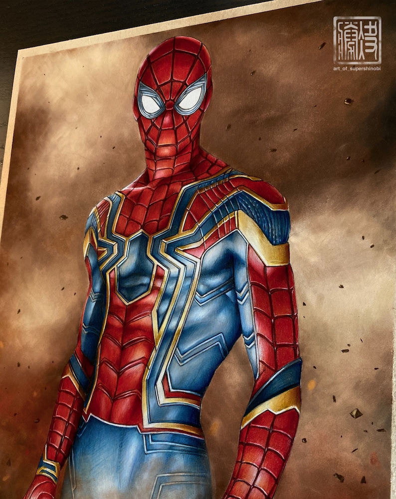 ORIGINAL Avengers: Iron Spider-Man hand Illustrated drawing | Etsy