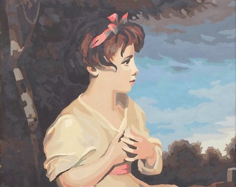 Pintura vintage de Number Girl in Dress en marco original Copia de The Age of Innocence por Sir Joshua Reynolds