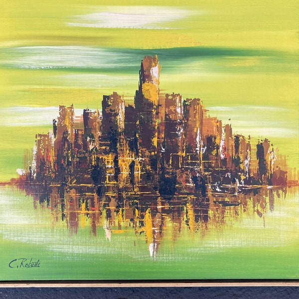 C. Roberts Signed Original Abstract Cityscape on Canvas Framed