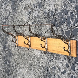 Primitive Modern Rustic Wall Mount Oak and Metal Coat Rack