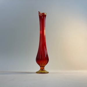 L.E. Smith Glass Amberina Stretch and Swung Pedestal Vase 15-3/8&quot; Tall