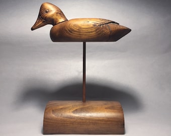 EHR Signed Folk Art Carved Wood Small Duck Decoy