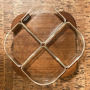 Selandia Designs Teak Snack Serving Tray with Four Individual Removable Acrylic Trays Danish Modern Style