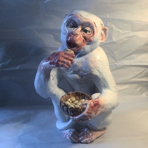 Large Italian Art Pottery Ceramic Monkey Eating Peanuts
