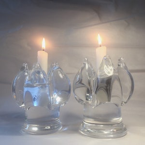 Goran Warff for Kosta Sweden Handmade Art Glass Swedish Modern Flame Candle Holder Pair