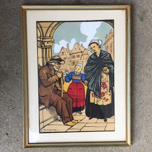 E. Blanche Hand Colored/Painted Print Plate Signed Framed Under Glass