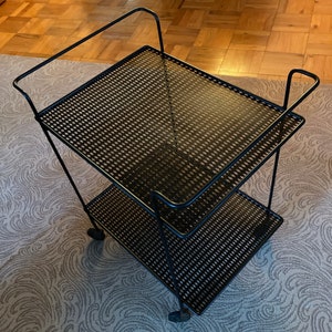 Mathieu Mategot Style Perforated Metal Serving Trolley Bar Cart