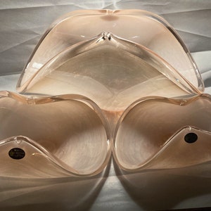 White Cristal Murano Pink Art Glass Hand Made in Italy Three Piece Dining Table Folded bowls Centerpiece Set