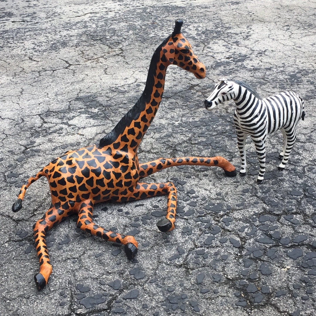 Leather Wrapped Hand Painted African Decor Jungle Animals Giraffe