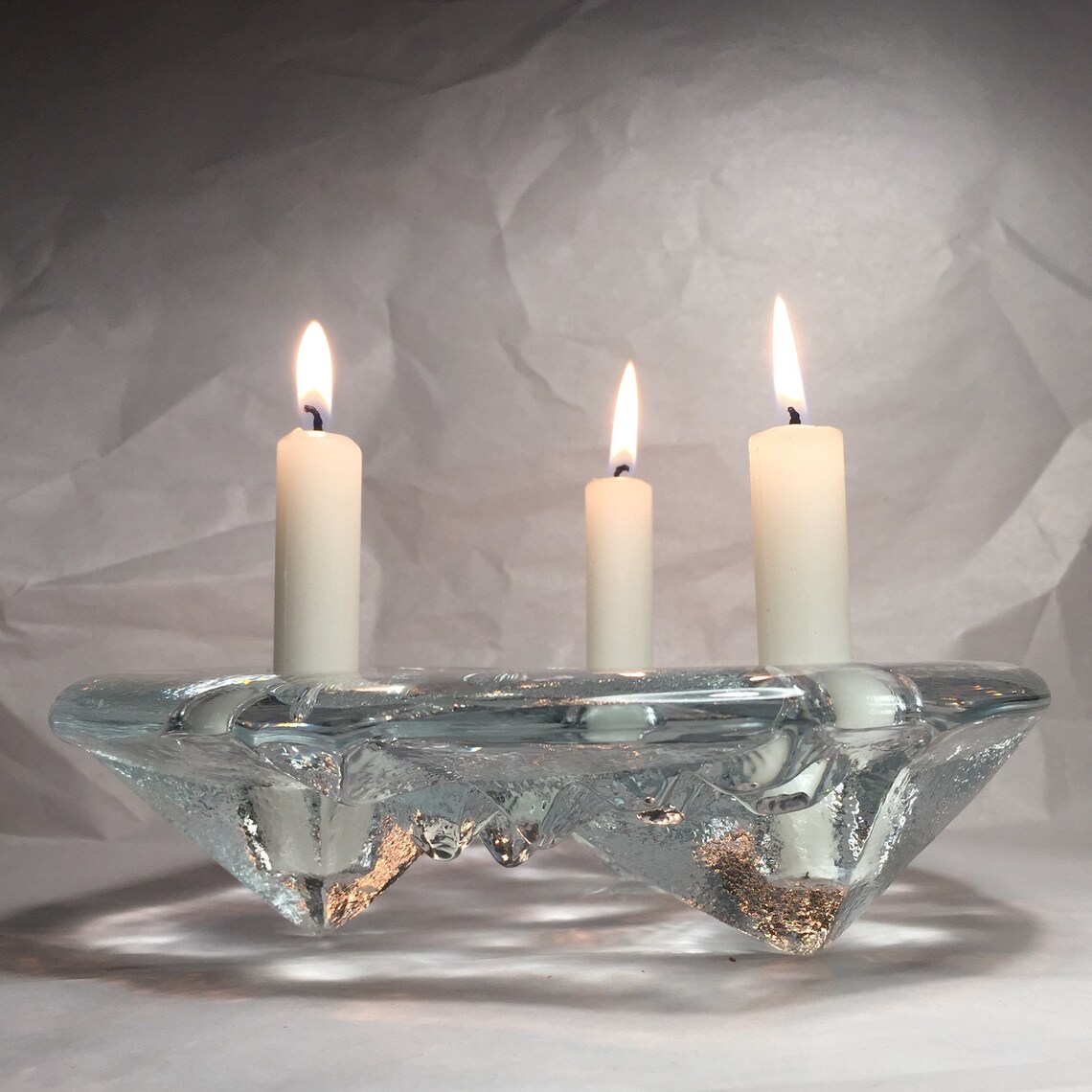 Blenko Ice Glass Freeform Candle Holder Etsy