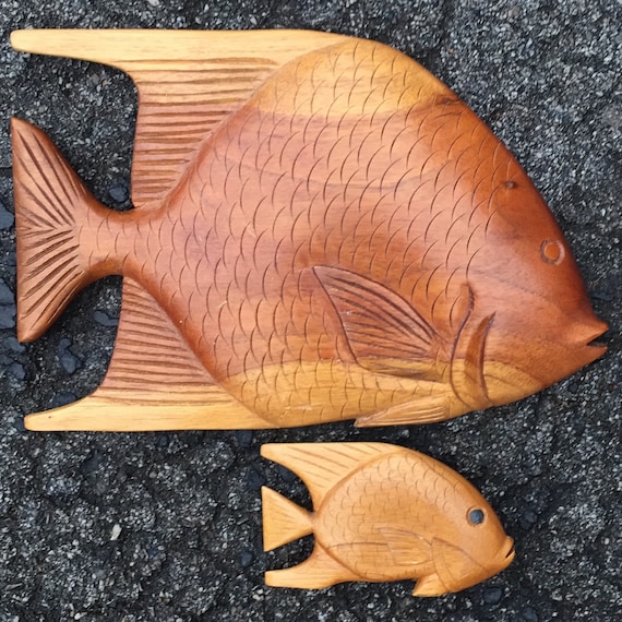 Hand Carved Large and Small Wood Wall Fish -  Canada