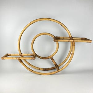 Rattan and Glass Round Vintage Wall Shelf