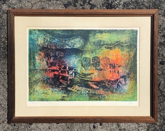 Hoi Lebadang signed and Numbered Lithograph 198/275 Matted and Framed Under Glass