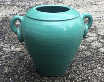 North Carolina Art Pottery J.B. Cole / Waymon Cole Attribution Green Glaze Double Ring Handle Vase