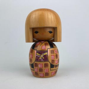 Japanese Kokeshi Hand Crafted Wood Doll Marked with Red Ink Stamp