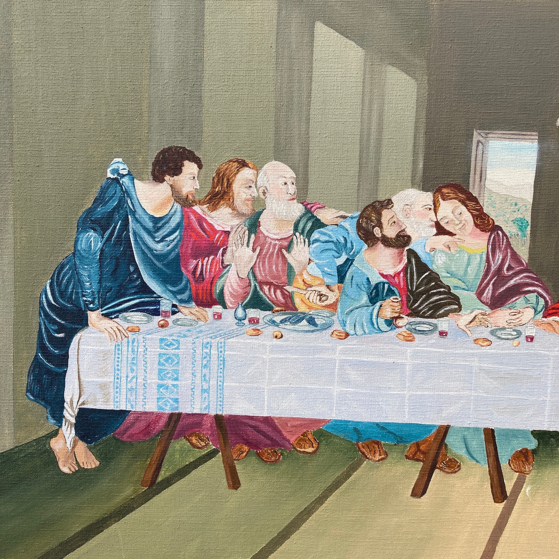 Hand Painted Naive Art Oil Reproduction Copy of the Last Supper by