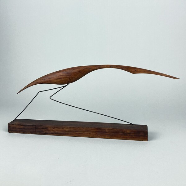 Modernist Wood and Wire Stylized Bird Sculpture
