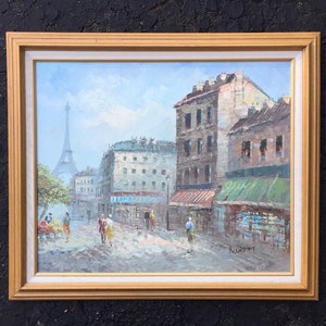 Caroline Burnett American Listed Artist Original Oil Painting on Canvas Parisian Street Scene with Eiffel Tower