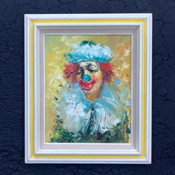 William Moninet Abstract Circus Clown Original Oil Painting on Canvas Framed